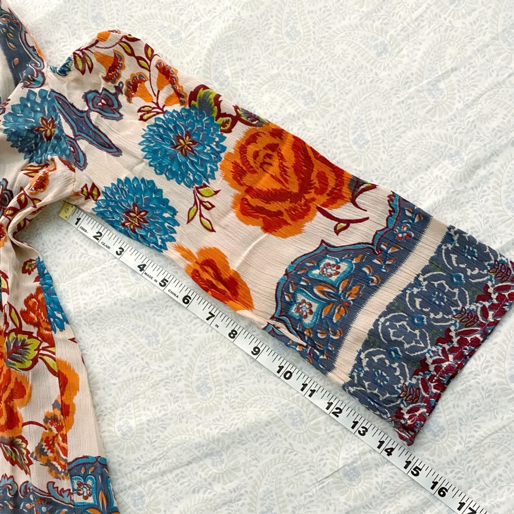 Blue Rain boho cold-shoulder vibrant floral bell sleeve top - Picture 6 of 7